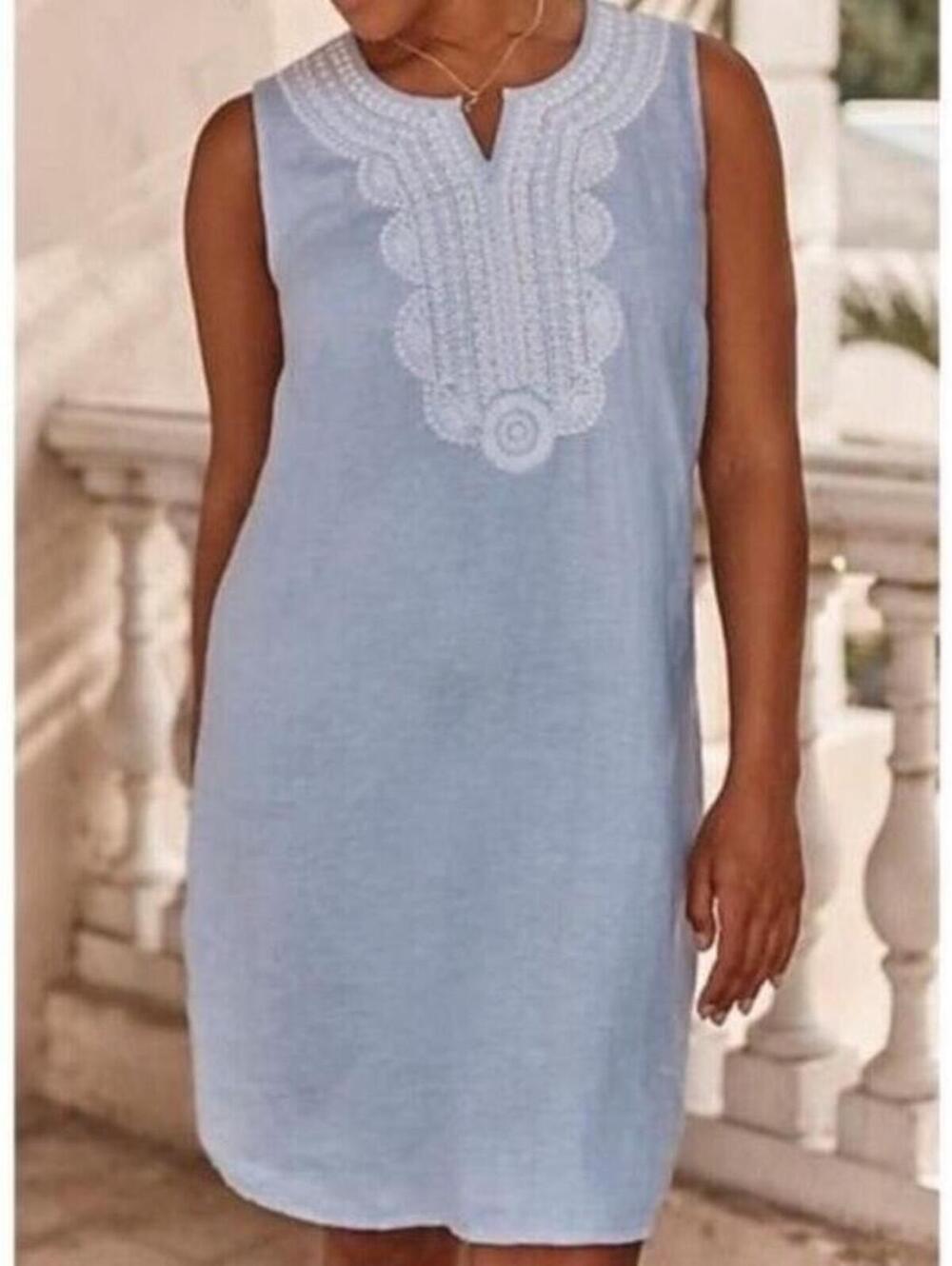 J.Jill Linen Embroidered Shift Dress Baby Blue Sleeveless 1X NWT